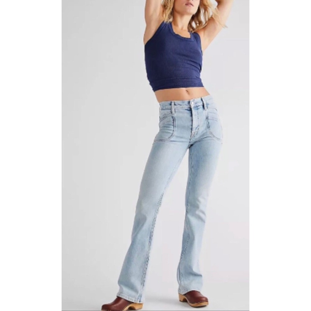 Free People Aiden Slim Boot Jean Totally Buggin Blue Size 28 NWOT